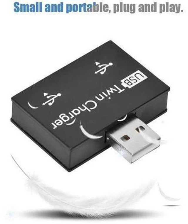 Alt view image 3 of 7 - Black Mini USB 2.0 Splitter Hub, Male to Dual 2-Port USB Charging Adapter Converter, Portable Twin USB Port Expander for Phones, Laptops and Power Banks