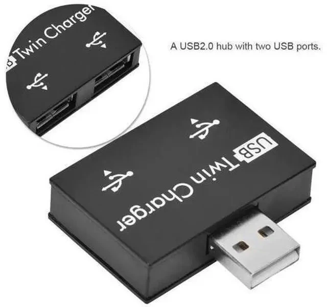 Alt view image 7 of 7 - Black Mini USB 2.0 Splitter Hub, Male to Dual 2-Port USB Charging Adapter Converter, Portable Twin USB Port Expander for Phones, Laptops and Power Banks