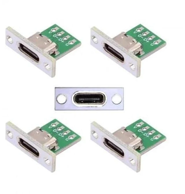 Main image of 5 Pack Panel Mount 24Pin USB 2.0 Type-C Female Socket with PCB Breakout Board, DIY OEM USB-C Panel Mount Connector Module for Custom Enclosure Equipment Prototyping