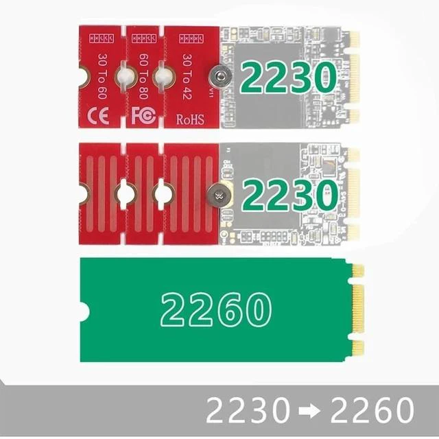 Alt view image 4 of 7 - NGFF NVME M2 M2PLUS 2230 to 2280 Adapter Card 2230, 2242, 2260, 2280 Extended Transfer Long Size Change for M.2 U.2 M3 M.3 SSD (1Piece)