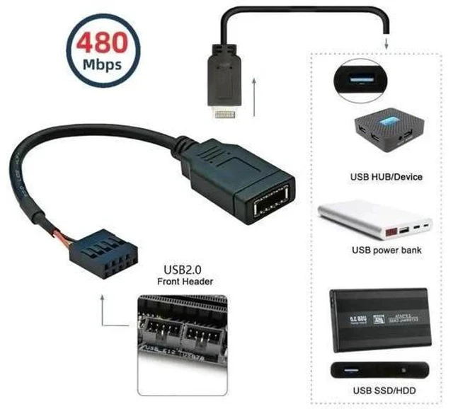 Alt view image 3 of 7 - 0.49FT TypeE KeyA Female to USB2.0 9Pin Male Mainboard Front Panel Conversion Extension Cable