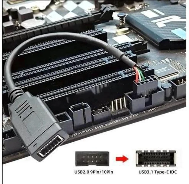 Alt view image 4 of 7 - 0.49FT TypeE KeyA Female to USB2.0 9Pin Male Mainboard Front Panel Conversion Extension Cable