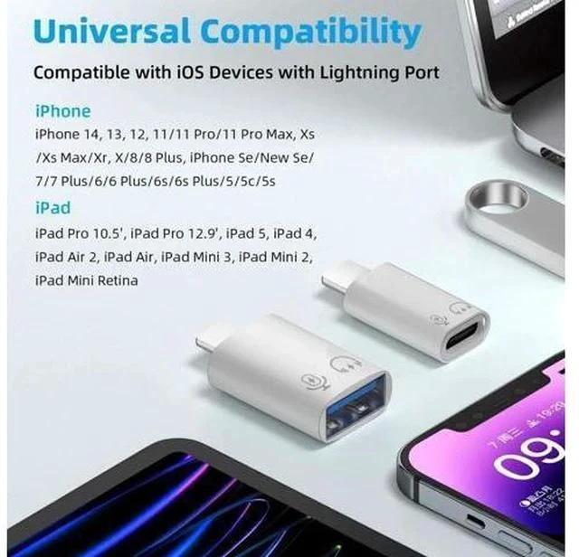 Alt view image 2 of 7 - 2 Pack USB-C to USB 3.0 OTG Adapter, Plug-and-Play Converter for iPhone 15/16 Series & iPad, Supports Flash Drive, Card Reader, Keyboard, Mouse, Lavalier Mic & Digital Headphones