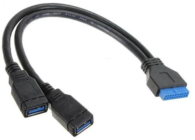 Alt view image 6 of 7 - 20CM USB3.0 19/20Pin Motherboard Header Male to Dual USB3.0 Female Y-Splitter Extension Cable