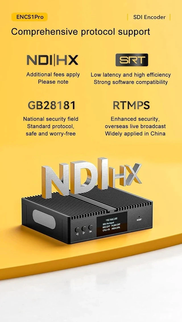 Alt view image 6 of 6 - ENCS1Pro 12G-SDI Encoder Decoder 4K60 Video Codec Box, H.265/H.264 Live Streaming Device, Support NDI HX, SRT, RTMP, RTSP, HLS, Multi-Protocol, Low Latency (Basic)