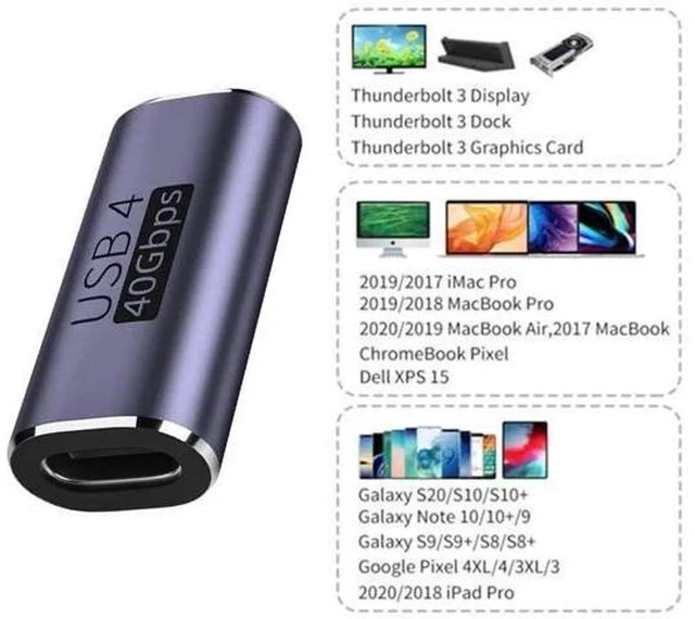 Alt view image 5 of 6 - USB4 Type-C Female to Female Coupler Extender Adapter, 40Gbps Data Transfer, 100W PD Fast Charging, 8K@60Hz Video Pass-Through, Compatible with USB4 / Thunderbolt 3/4 Devices