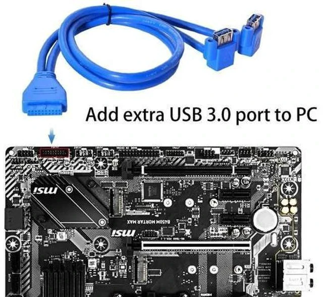 Alt view image 3 of 6 - 0.5M 90° Angled USB3.0 19/20Pin Motherboard Header to Dual USB3.0 Female Panel Mount Splitter Cable
