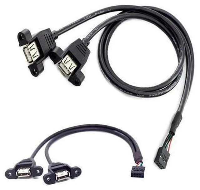 Alt view image 2 of 5 - 150cm Motherboard USB 2.0 9 Pin Header to Dual USB Type A Female Adapter Cable, Internal Front Panel USB Expansion Cord with Screw Mount Holes, 480Mbps High Speed for Desktop PC Chassis Modding