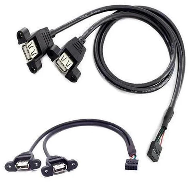 Main image of 50cm Motherboard USB 2.0 9 Pin Header to Dual USB Type A Female Adapter Cable, Internal Front Panel USB Expansion Cord with Screw Mount Holes, 480Mbps High Speed for Desktop PC Chassis Modding 50cm