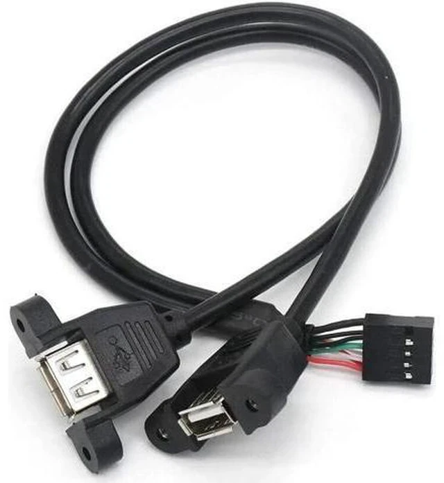 Alt view image 4 of 6 - 30cm Motherboard USB 2.0 9 Pin Header to Dual USB Type A Female Adapter Cable, Internal Front Panel USB Expansion Cord with Screw Mount Holes, 480Mbps High Speed for Desktop PC Chassis Modding 30cm