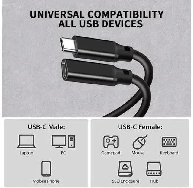 Alt view image 4 of 7 - 3.3FT USB-C Extension Cable, USB 3.2 Gen 2x2 20Gbps Male to Female Cord, 5A PD 240W Fast Charging & 4K@60Hz Video Cable for MacBook, iPad Pro, iPhone 15/16, SSD, Switch - Black