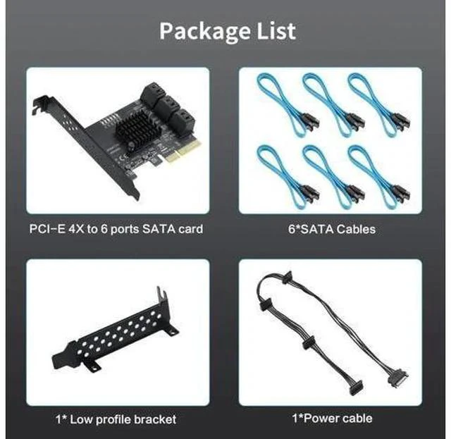 Alt view image 4 of 7 - PCIe 4X to 6 SATA Expansion Card, 6Gbps SATA3.0 Controller with LED Indicator, 6 SATA Cables & 15PIN Power Cable for Windows Linux