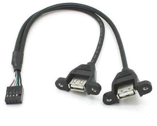 Alt view image 5 of 6 - 1m Motherboard USB 2.0 9 Pin Header to Dual USB Type A Female Adapter Cable, Internal Front Panel USB Expansion Cord with Screw Mount Holes, 480Mbps High Speed for Desktop PC Chassis Modding