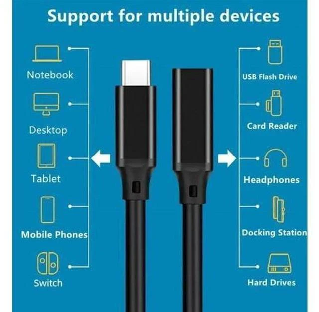 Alt view image 7 of 7 - 3.3FT USB-C Extension Cable, USB 3.2 Gen 2x2 20Gbps Male to Female Cord, 5A PD 240W Fast Charging & 4K@60Hz Video Cable for MacBook, iPad Pro, iPhone 15/16, SSD, Switch - Black