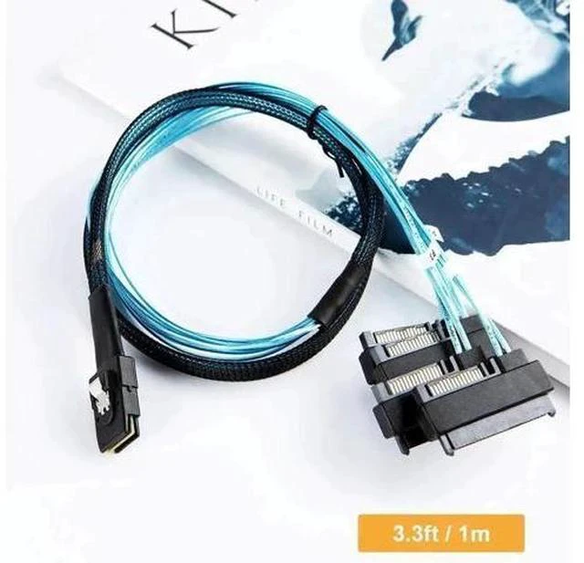 Alt view image 4 of 7 - 2 Pack 3.3FT SFF-8087 to 4×SFF-8482 Internal Mini SAS Cable with SATA Power