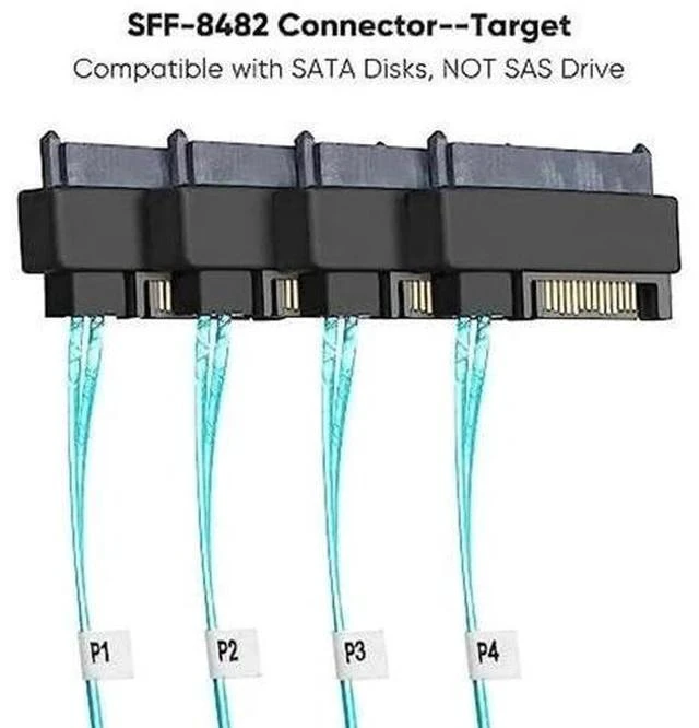 Alt view image 5 of 7 - 2 Pack 3.3FT SFF-8087 to 4×SFF-8482 Internal Mini SAS Cable with SATA Power