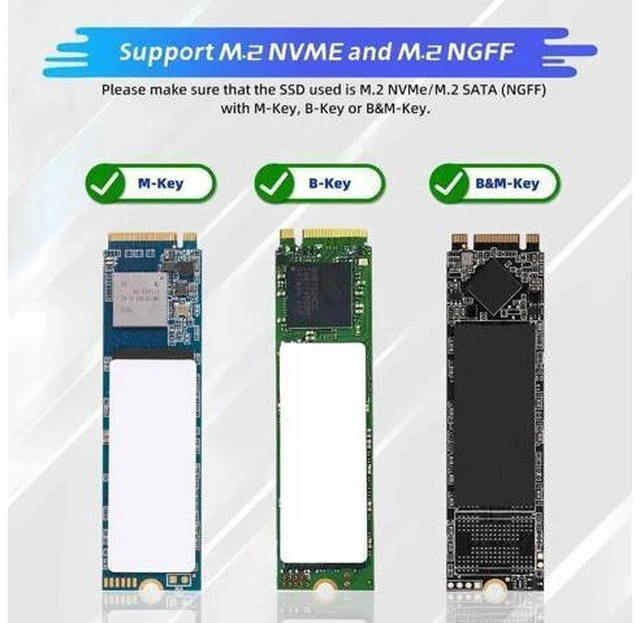 Alt view image 2 of 7 - Dual Protocol M.2 to USB Adapter Enclosure, USB3.1 Gen2 10Gbps, Supports NVMe M-Key & SATA B+M-Key SSD, UASP Accelerated, Up to 4TB, Fits 2230/2242/2260/2280