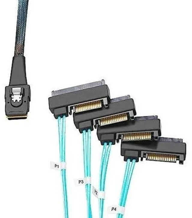Alt view image 6 of 7 - 2 Pack 3.3FT SFF-8087 to 4×SFF-8482 Internal Mini SAS Cable with SATA Power
