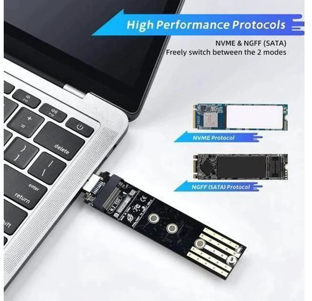 Alt view image 5 of 7 - Dual Protocol M.2 to USB Adapter Enclosure, USB3.1 Gen2 10Gbps, Supports NVMe M-Key & SATA B+M-Key SSD, UASP Accelerated, Up to 4TB, Fits 2230/2242/2260/2280