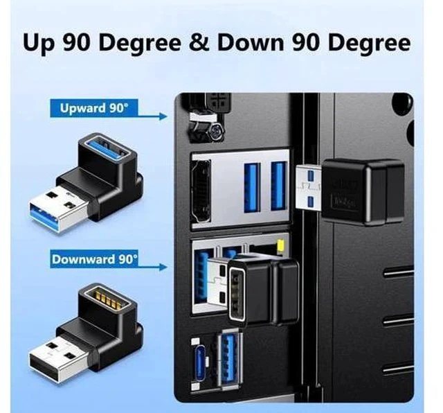 Alt view image 2 of 7 - 4 Pack 90 Degree Right Angle USB 3.0/3.1 A Male to Female Adapter, Up & Down Elbow 10Gbps Data Transfer 3A Fast Charging Connector for PC, Desktop, Laptop, USB Hub & USB Charger