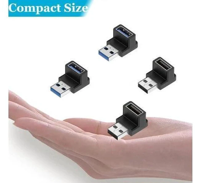 Alt view image 4 of 7 - 4 Pack 90 Degree Right Angle USB 3.0/3.1 A Male to Female Adapter, Up & Down Elbow 10Gbps Data Transfer 3A Fast Charging Connector for PC, Desktop, Laptop, USB Hub & USB Charger