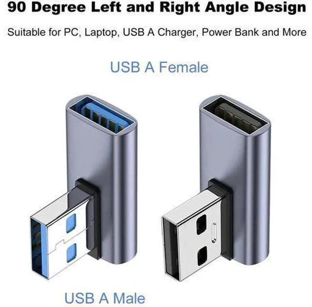 Alt view image 3 of 6 - 2 Pack 90 Degree USB 3.1 Male to Female Adapter, Left & Right Angled USB A Extender Converter Compatible with PC, Laptop, USB Charger, Power Bank and More