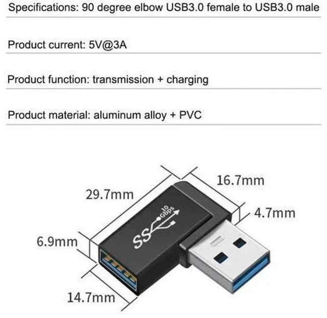 Alt view image 4 of 5 - 2 Pack Black 90 Degree Right Angle USB 3.0 Male to Female Adapter, L-Shaped USB A Extender Connector for External Hard Drives, USB Flash Drives, Wireless Adapters, Cameras, Mice & Keyboards