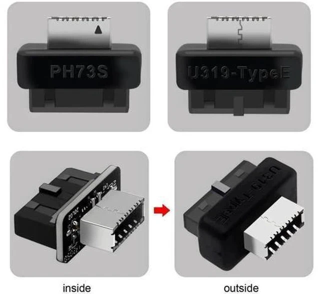 Alt view image 7 of 7 - Vertical USB 3.0 20Pin Header Male to USB 3.1 Type-E Female Motherboard Adapter, Internal Front Panel USB Type-E Extension Data Converter for PC Chassis