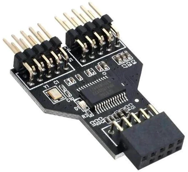 Alt view image 3 of 6 - USB 2.0 9Pin/10Pin Motherboard Header 1-to-2 Splitter Adapter, Internal Front Panel USB Hub Extension Connector for PC Mainboard USB 2.0 Port Expansion