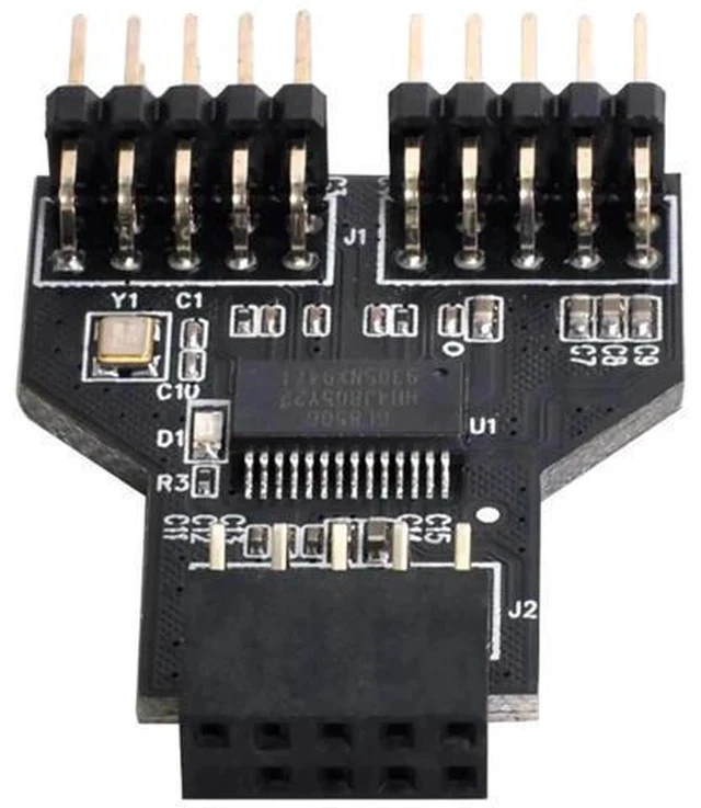 Alt view image 5 of 6 - USB 2.0 9Pin/10Pin Motherboard Header 1-to-2 Splitter Adapter, Internal Front Panel USB Hub Extension Connector for PC Mainboard USB 2.0 Port Expansion