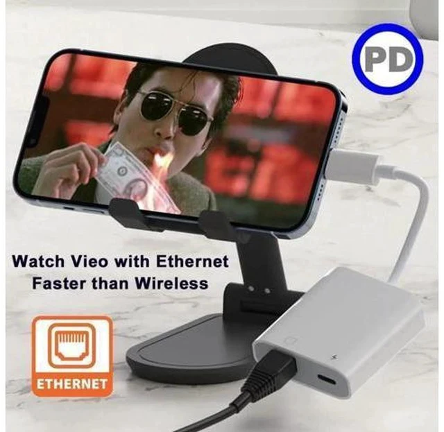 Alt view image 6 of 7 - 2-in-1 USB-C to RJ45 Ethernet Adapter with PD Charging, 100Mbps Wired Network Converter Supports Data & Power Pass-Through for Laptops, Tablets, Smartphones