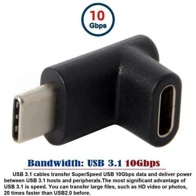 Alt view image 7 of 7 - Up & Down 90 Degree Reversible USB 3.1 Type-C Male to Female Adapter, Low Profile Elbow Extension Connector Supports Charging Data Video for Laptops & Phones