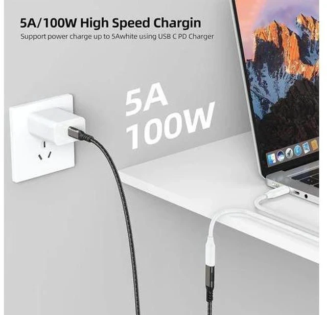 Alt view image 7 of 7 - 3M/10FT Nylon Braided USB-C Extension Cable Male to Female, USB 3.2 Gen2 Extender Cord Support 10Gbps Data, 100W PD Fast Charging, 4K@60Hz Video for MacBook, Laptops & Phones