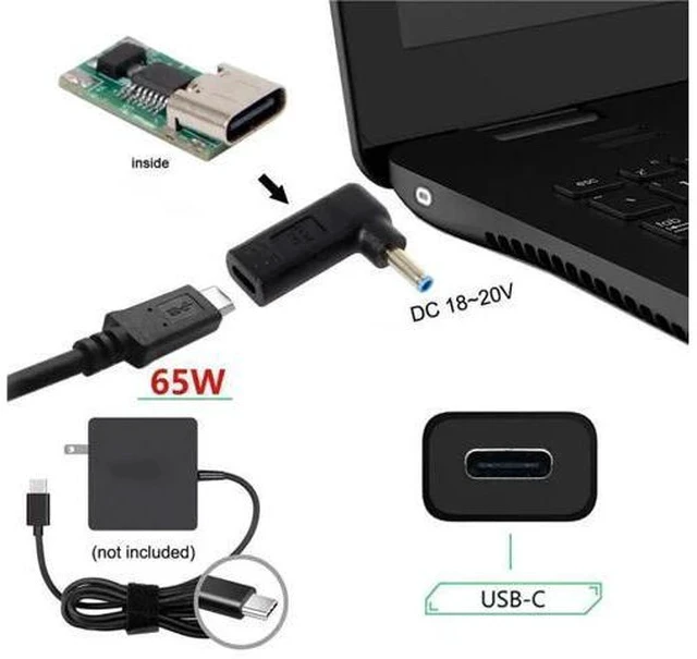 Alt view image 2 of 6 - 90 Degree Angled USB 3.1 Type-C Female to DC 4.5mmx3.0mm PD Emulator Trigger Adapter, 100W Fast Charging Converter for HP 4.5*3.0mm Barrel Jack Laptops