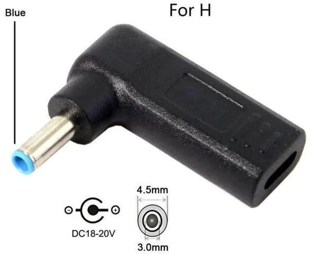 Alt view image 6 of 6 - 90 Degree Angled USB 3.1 Type-C Female to DC 4.5mmx3.0mm PD Emulator Trigger Adapter, 100W Fast Charging Converter for HP 4.5*3.0mm Barrel Jack Laptops