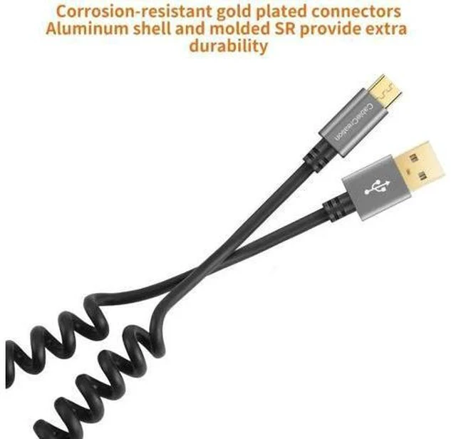 Alt view image 2 of 7 - Space Gray Coiled USB 2.0 A to Micro USB Cable, Retractable 0.56ft-4ft Charging & Data Cord for Android Phones, Tablets, Raspberry Pi Zero & Car Charger