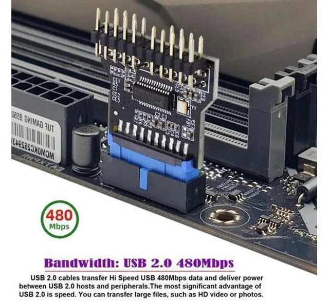Alt view image 3 of 7 - USB 3.0 19/20Pin Motherboard Header 1-to-2 Splitter Hub Adapter, Convert USB3.0 Internal Port to Dual USB2.0 9/10Pin Headers for Desktop PC DIY Chassis Modding