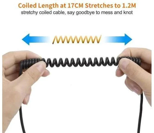 Alt view image 4 of 7 - Space Gray Coiled USB 2.0 A to Micro USB Cable, Retractable 0.56ft-4ft Charging & Data Cord for Android Phones, Tablets, Raspberry Pi Zero & Car Charger