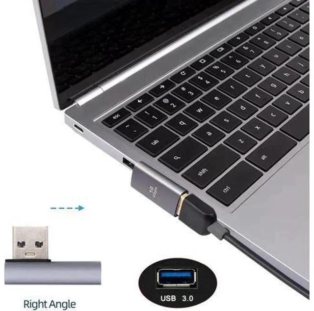 Alt view image 2 of 7 - Low Profile Right 90 Degree USB 3.0 Male to Female Extension Adapter, 10Gbps Super Speed USB-A Extender Supports Charging, Data & Video Transfer for Laptops, Docks, External SSDs