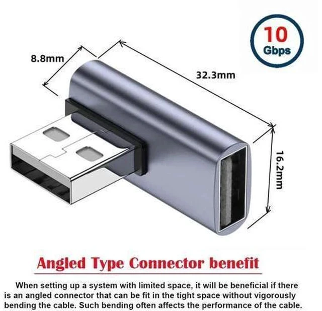 Alt view image 3 of 7 - Low Profile Right 90 Degree USB 3.0 Male to Female Extension Adapter, 10Gbps Super Speed USB-A Extender Supports Charging, Data & Video Transfer for Laptops, Docks, External SSDs