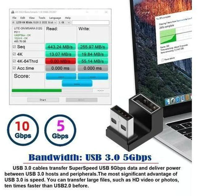 Alt view image 3 of 7 - 360° Rotatable U-Shape Back Angled USB 3.2 Gen2 Male to Female Extension Adapter, 10Gbps SuperSpeed USB Type A Elbow Extender, Support Power Charging, Data Sync & Video Transmission