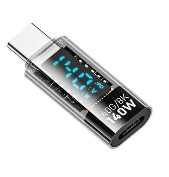 Main image of Transparent USB4 Type-C Male to Female Extension Adapter with Smart LED Digital Power Tester, 40Gbps Bandwidth, 140W PD Charging Support Real-Time Voltage & Current Monitoring for USB4.0 Laptops, Dock