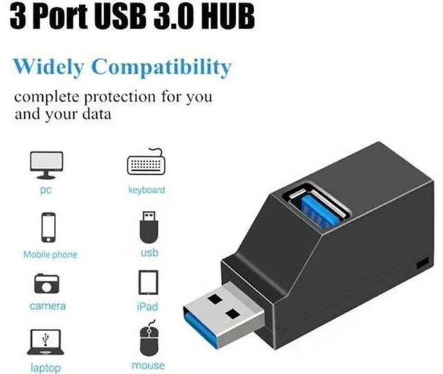 Alt view image 2 of 7 - Mini USB 3.0 Hub 3-Port Splitter Extender, High Speed USB 2.0+3.0 Multiport Adapter Portable USB Expander for MacBook, Dell, HP, Lenovo, Windows Laptops, Desktop PC, U Disk, External HDD, Keyboard Mou