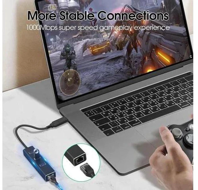 Alt view image 6 of 7 - 4-in-1 Aluminum USB 3.0 Hub with 3 USB 3.0 Ports + 1000Mbps Gigabit RJ45 Ethernet Adapter, Multi-Port USB Splitter Expander Dongle for Laptops & Desktops