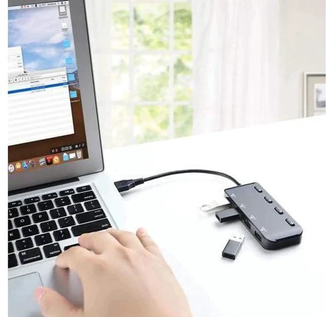 Alt view image 5 of 7 - 4-Port USB 3.0 Hub with Independent LED Power Switches, Ultra Slim USB Splitter Extension Dock, Compatible with PC, MacBook, iMac, Surface Pro, USB Flash Drives and More