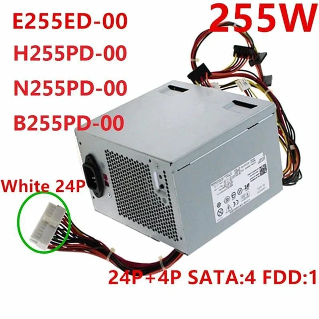 Alt view image 2 of 5 - PSU for 745 755 360 380 780 980 White 24Pin 255W Power Supply D255ED-00 N255PD-00 B255PD-00 H255PD-00 H305P-02 L305P-01