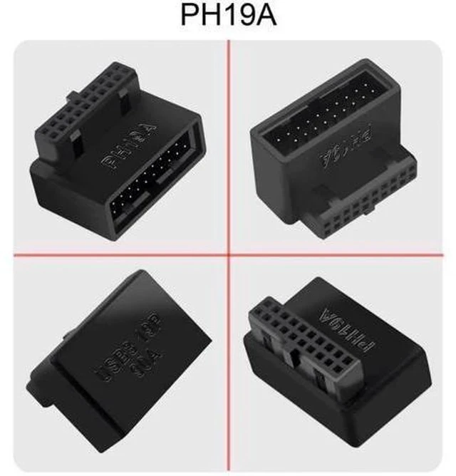 Alt view image 3 of 6 - 1 Set 90 Degree Up & Down Angled USB 3.0 20Pin Male to Female Internal Header Extension Adapter, Overmolded Right Angle Riser for Desktop PC Chassis Wiring