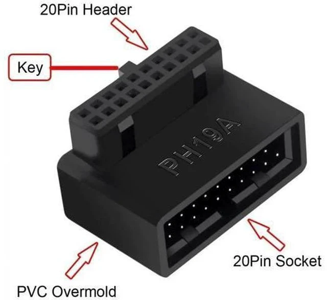 Alt view image 5 of 6 - 1 Set 90 Degree Up & Down Angled USB 3.0 20Pin Male to Female Internal Header Extension Adapter, Overmolded Right Angle Riser for Desktop PC Chassis Wiring