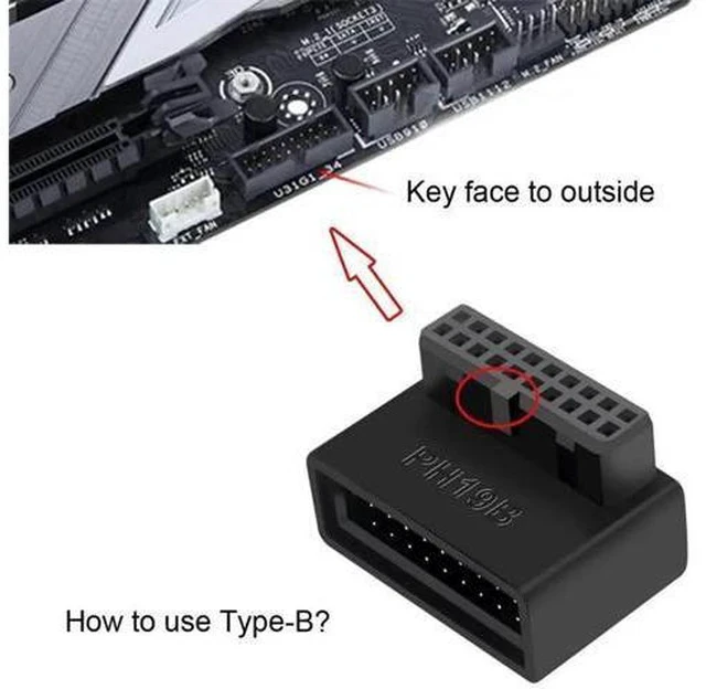 Alt view image 6 of 6 - 1 Set 90 Degree Up & Down Angled USB 3.0 20Pin Male to Female Internal Header Extension Adapter, Overmolded Right Angle Riser for Desktop PC Chassis Wiring