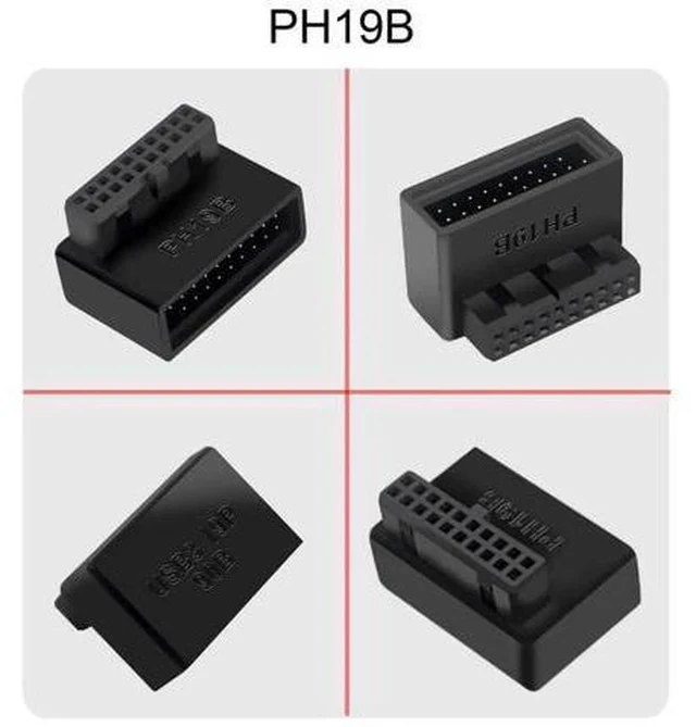 Alt view image 4 of 6 - 1 Set 90 Degree Up & Down Angled USB 3.0 20Pin Male to Female Internal Header Extension Adapter, Overmolded Right Angle Riser for Desktop PC Chassis Wiring